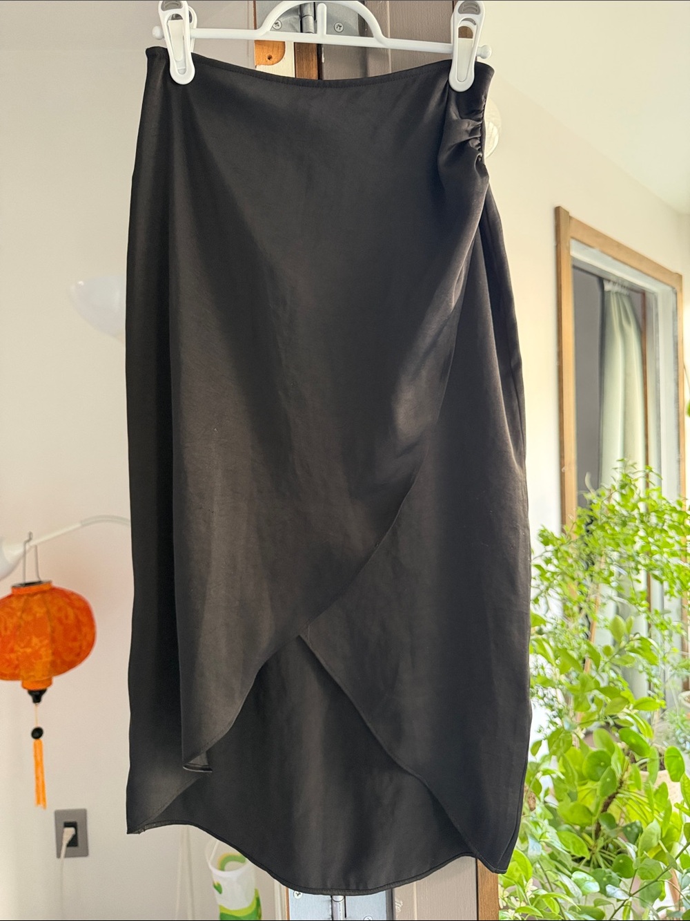 Wilfred Black Asymmetrical Wrap Midi Skirt